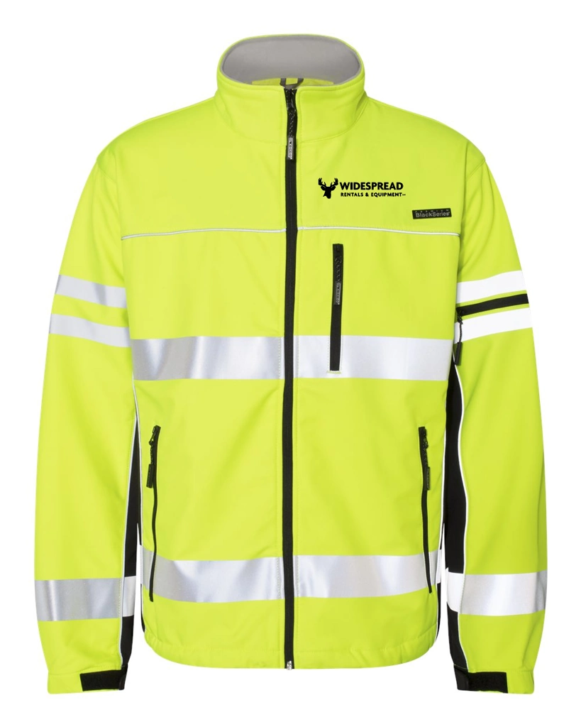 Variant Image for JS137-138 - Kishigo Unisex Premium Black Series® Class 3 Soft Shell Jacket - Widespread - Logo Front & Back - 1C D Black - Website Widespread Rentals